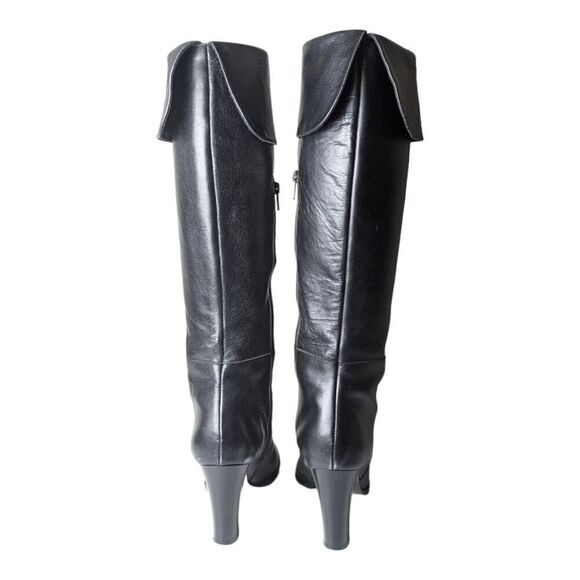 MAX DE CARLO Italian Made Black Leather Knee High Boot Size 9B - Picture 5 of 9